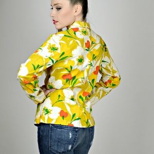 Boho Hippie Yellow Flower Print  Cotton Short Jacket